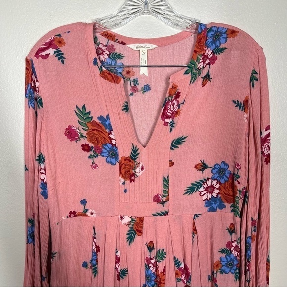 Matilda Jane Let’s Go Out Pink Floral Long Sleeve Flowy Dress Size Medium Rayon - Picture 2 of 8